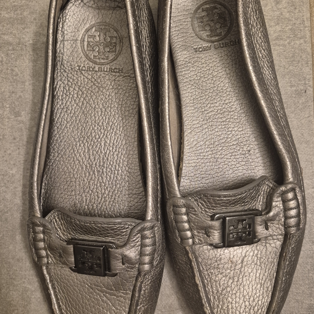 Tory Burch Shimmering Pewter Loafers